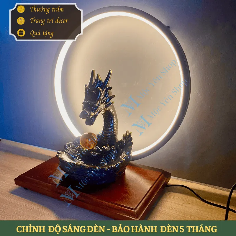 Thác Khói Trầm Hương Mẫu Rồng Nhả Long Châu Kết Hợp Kệ Đèn phù hợp điện áp từ 100-240V