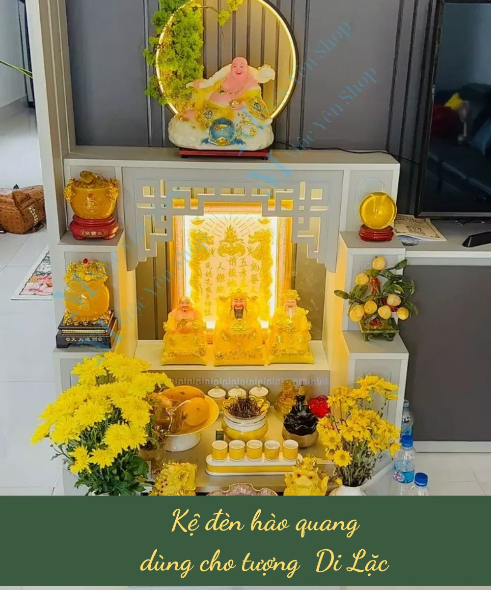 Kệ đèn hào quang cho tượng Phật Di Lặc