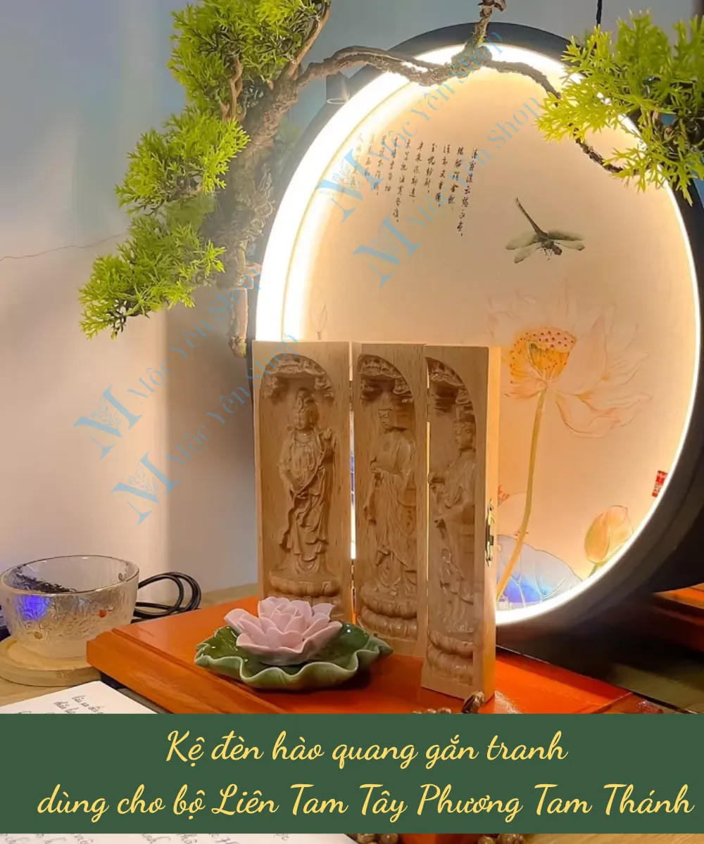 Kệ đèn hào quang gắn tranh dùng cho bộ Liên Tam Tây Phương Tam Thánh