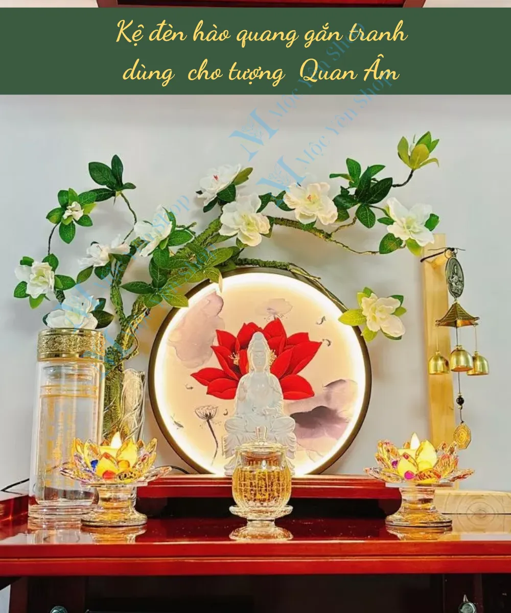 Kệ đèn hào quang gắn tranh dùng cho tượng Quan Âm