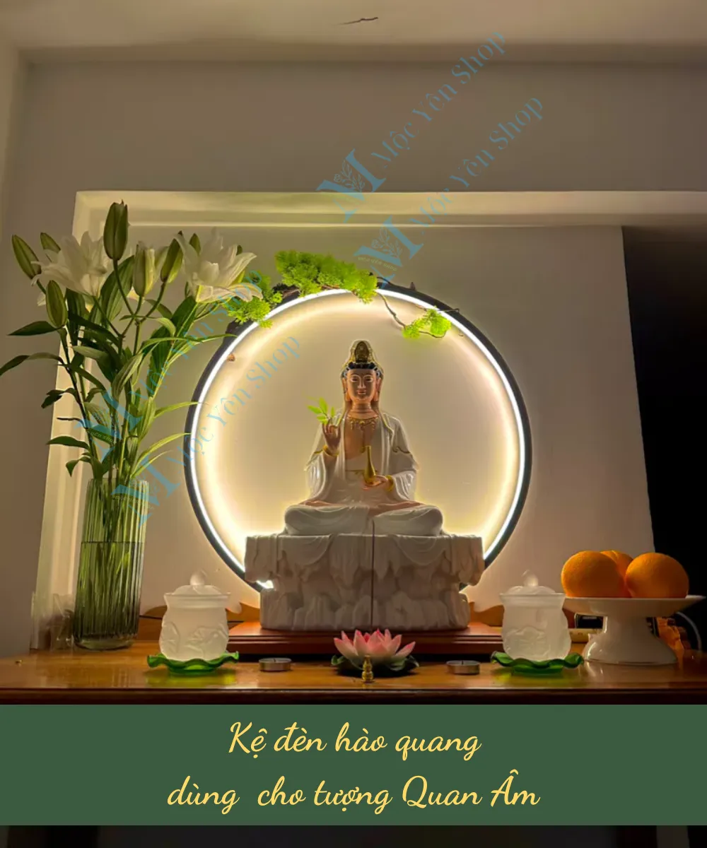 Kệ đèn hào quang cho tượng Phật Quan Âm
