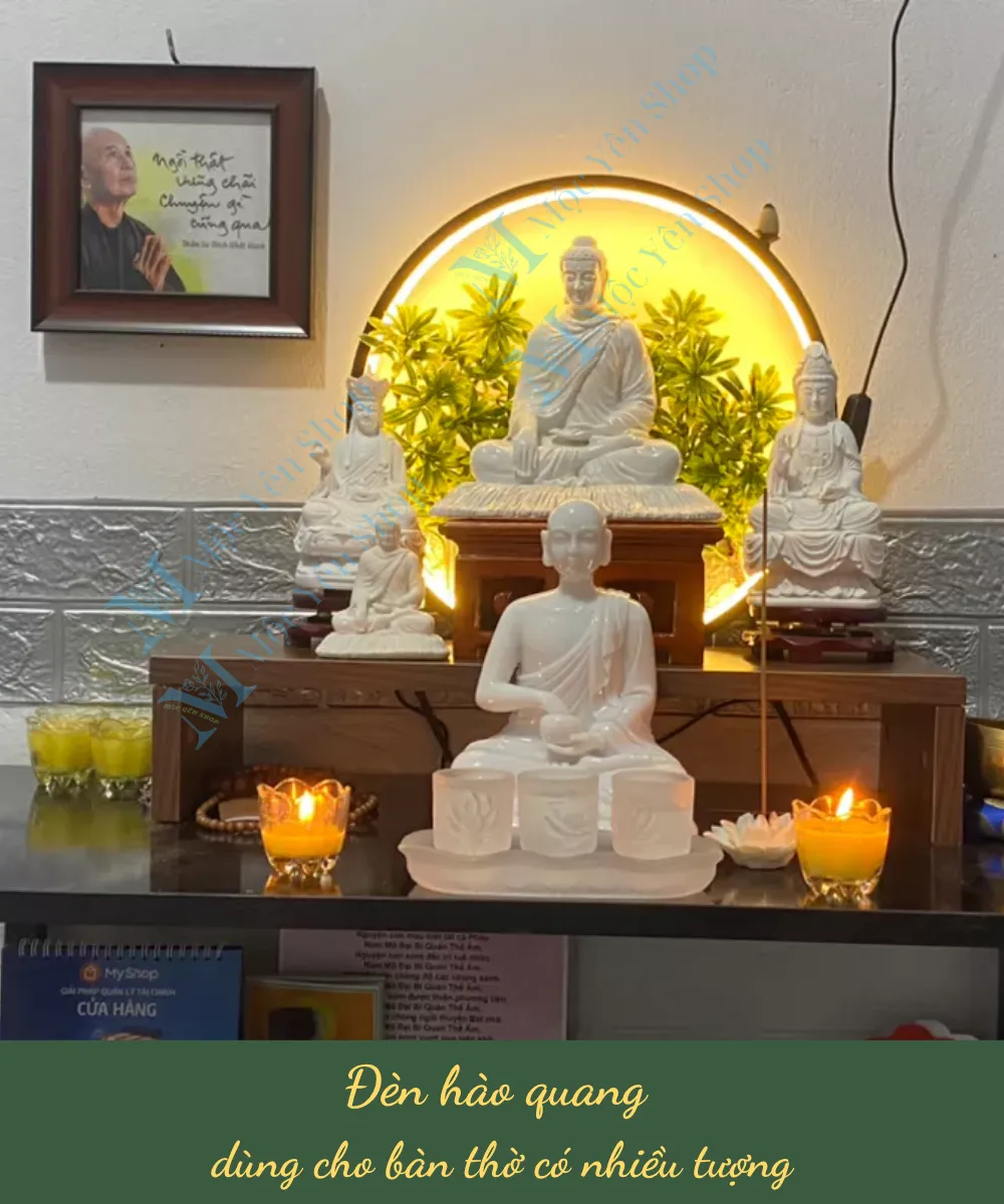 Đèn hào quang dùng cho bàn thờ có nhiều tượng