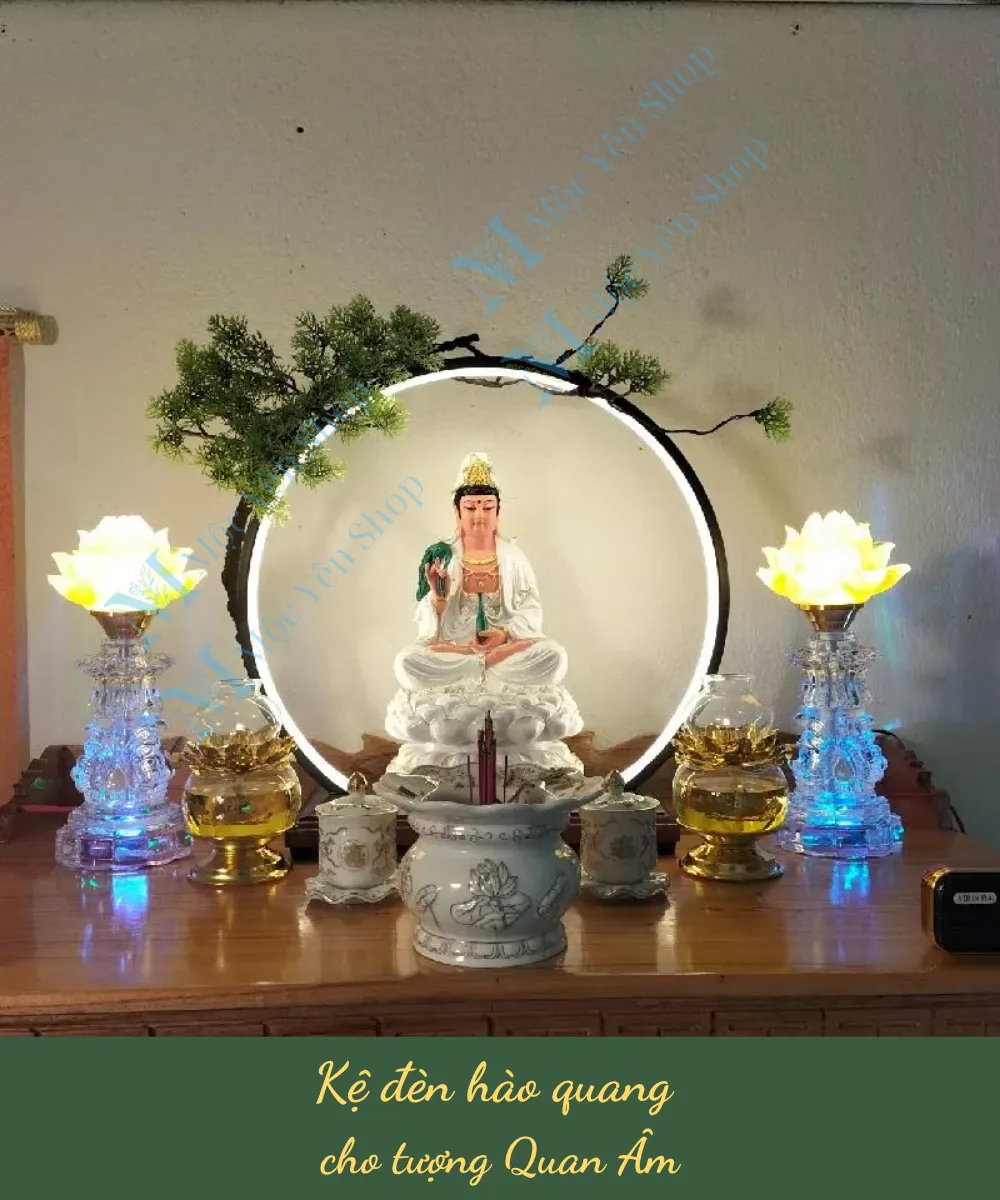 Kệ đèn hào quang cho tượng Phật Quan Âm