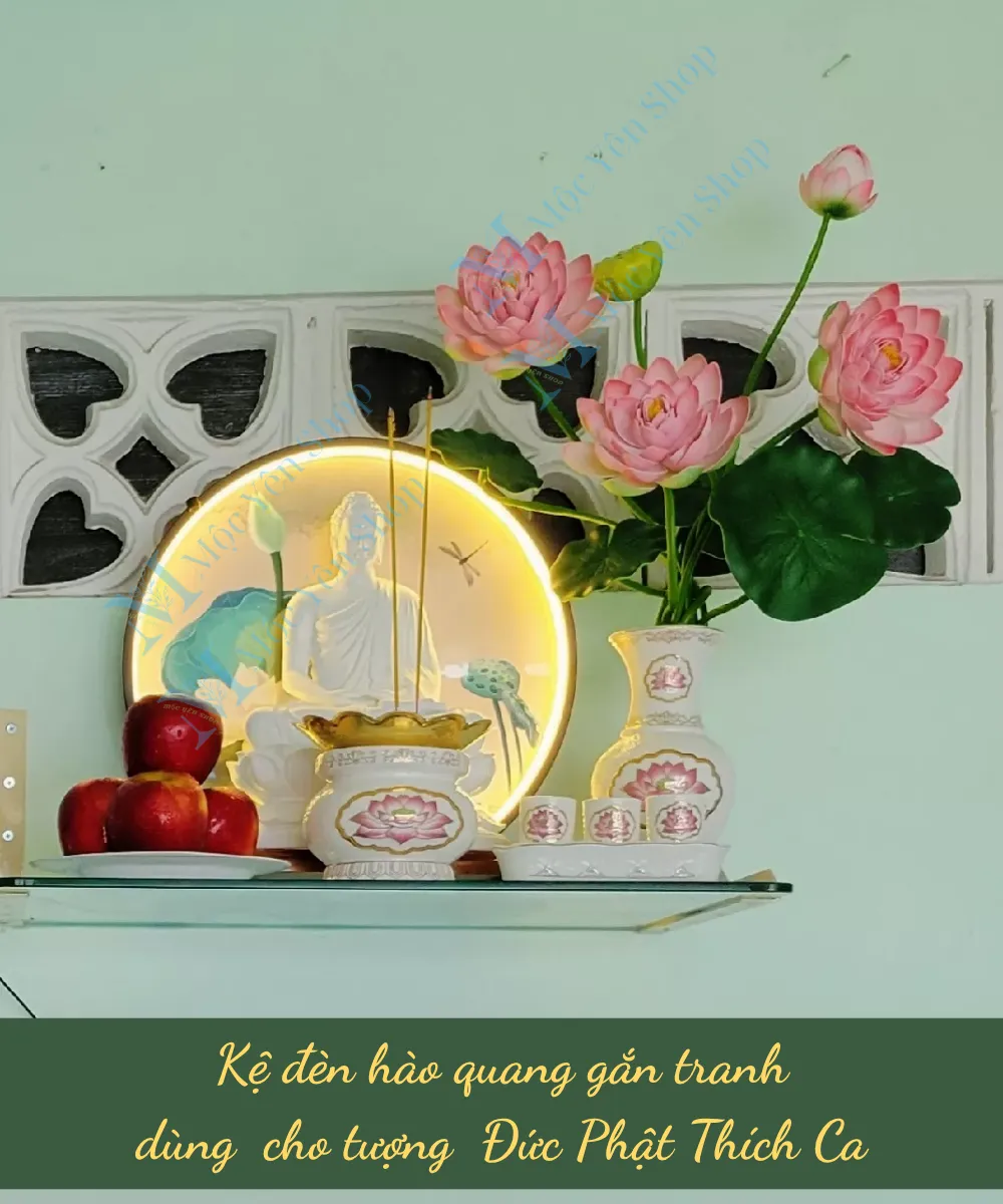 Kệ đèn hào quang cho tượng Phật Thích Ca Mâu Ni Trắng