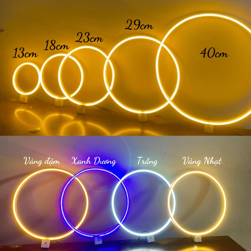 đèn hào quang neon đa dạng màu sắc và kích thước