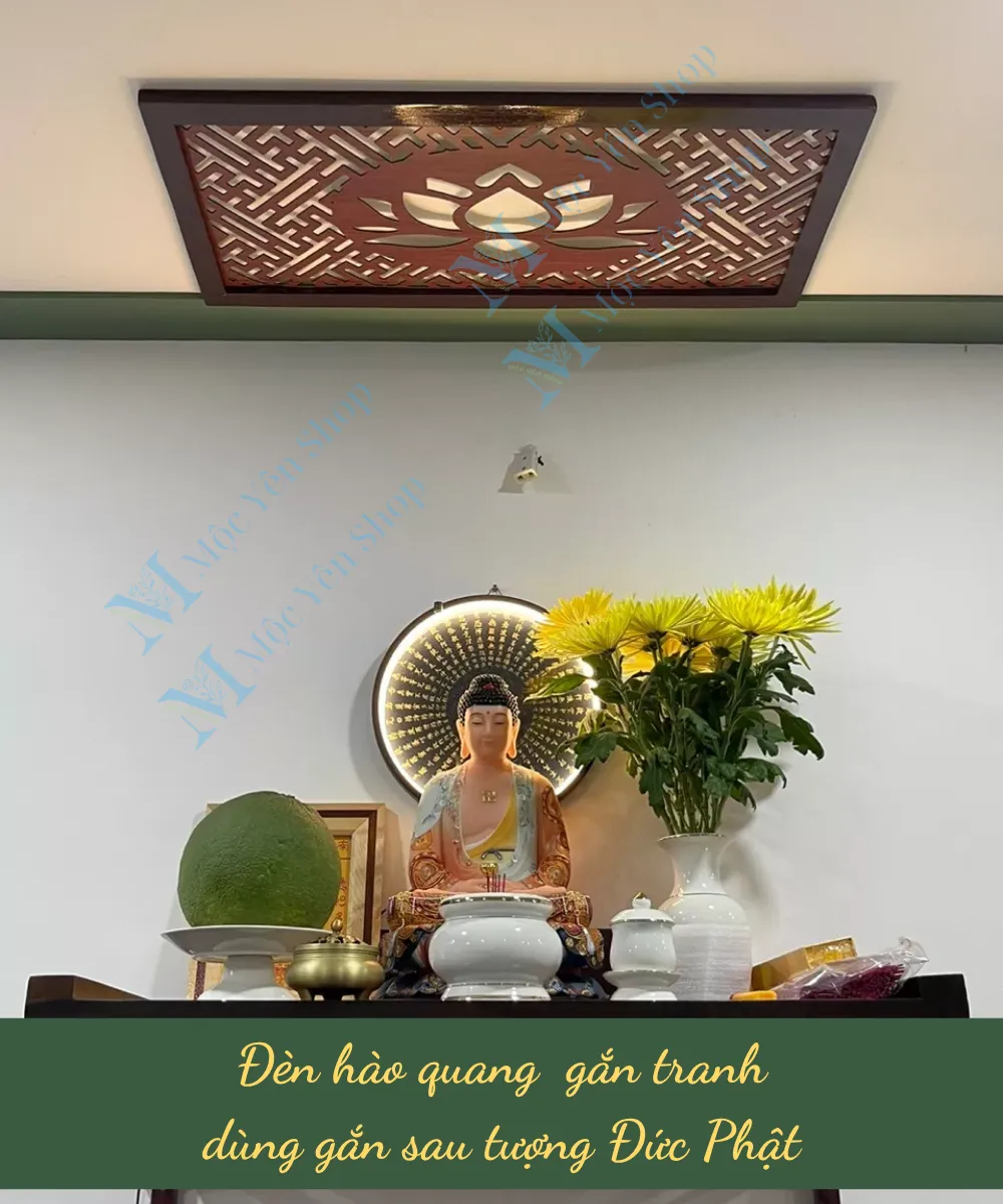 Kệ đèn hào quang gắn tranh dùng sau tượng Đức Phật
