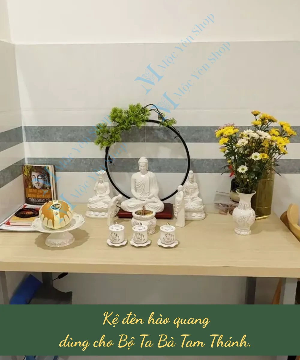Kệ đèn hào quang bộ Ta Bà Tam Thánh