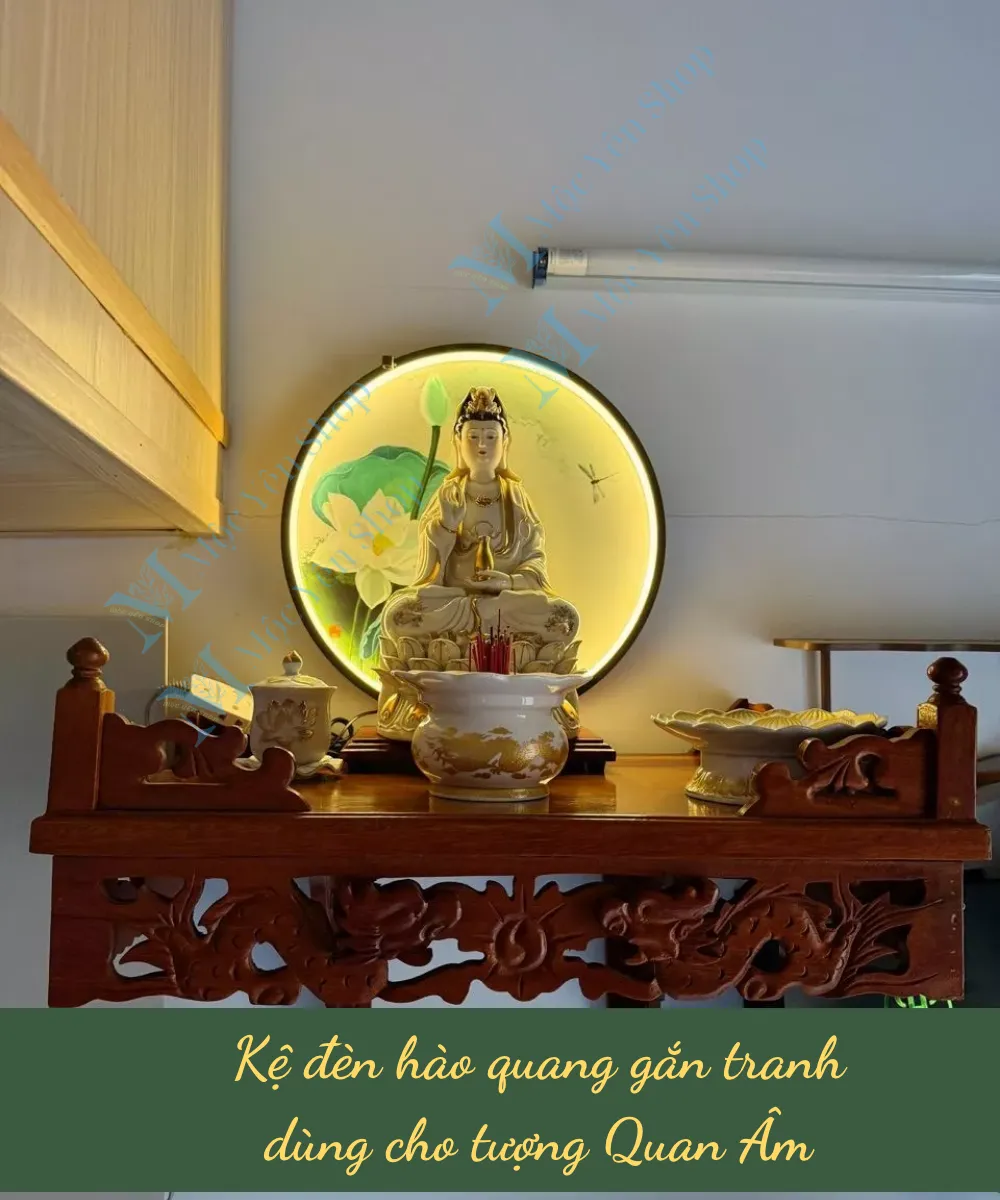 Kệ đèn hào quang gắn tranh dùng cho tượng Quan Âm