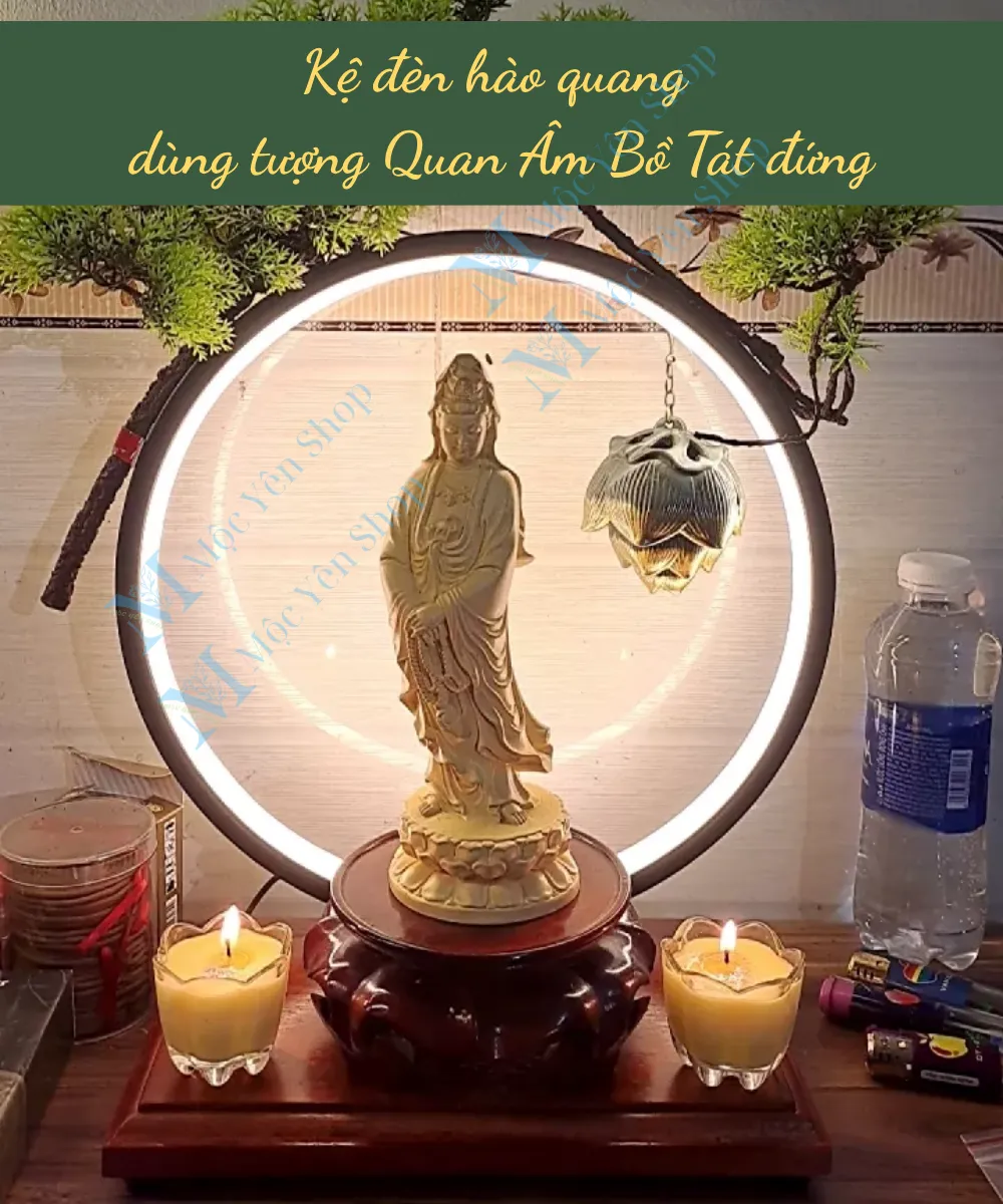 Kệ đèn hào quang cho tượng Quan Âm đứng