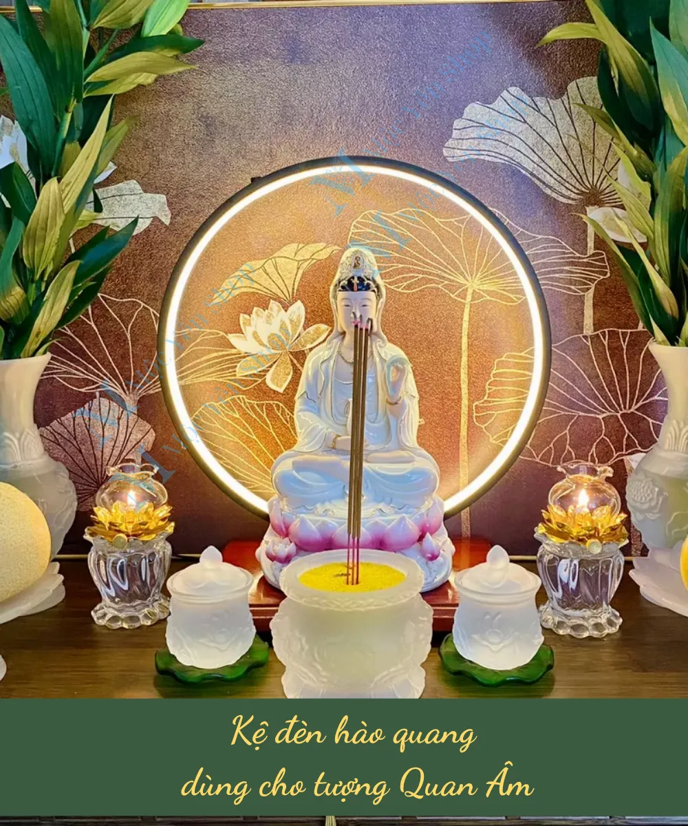 Kệ đèn hào quang cho tượng Quan Âm