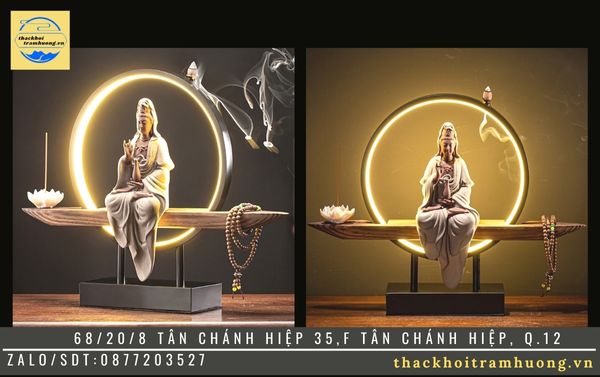 thác khói trầm hương đèn led phật quan âm thác khói trầm hương đèn led phật quan âm