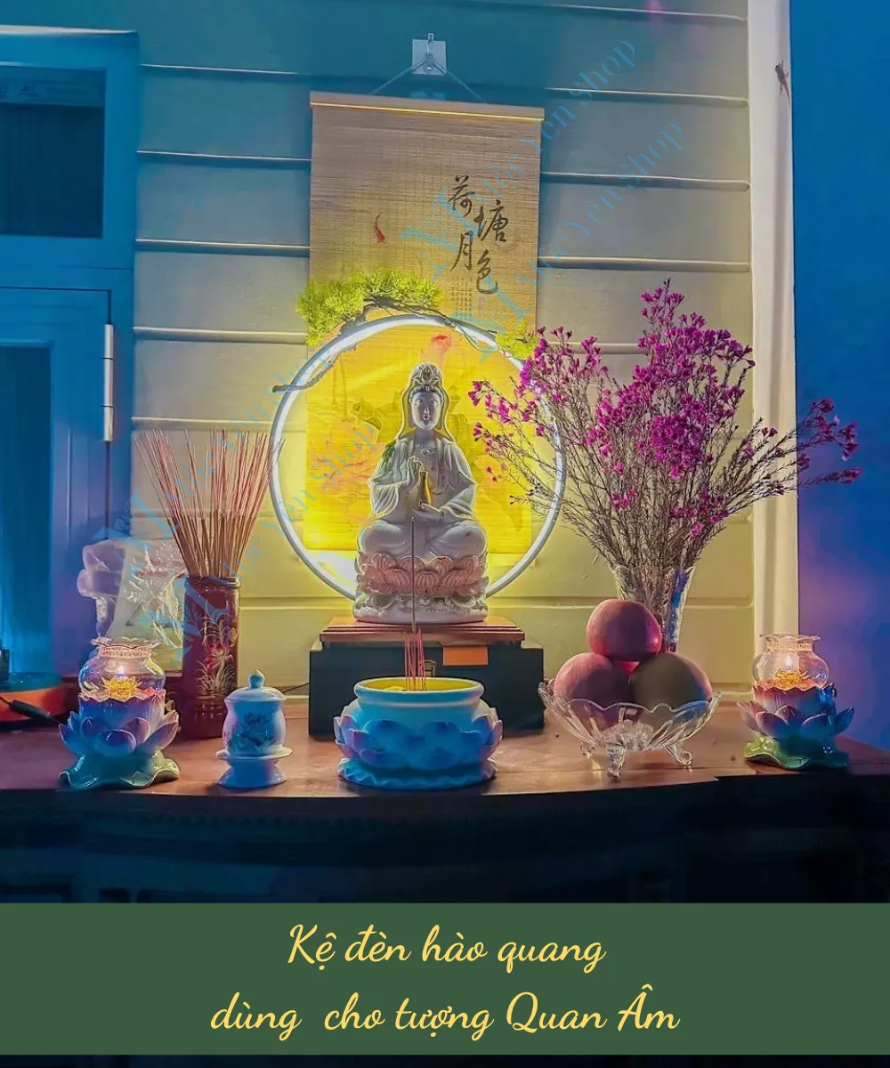 Kệ đèn hào quang cho tượng Quan Âm