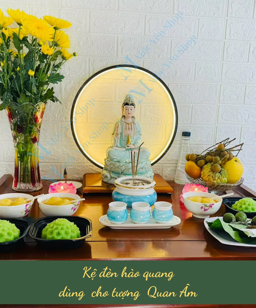 Kệ đèn hào quang cho tượng Quan Âm