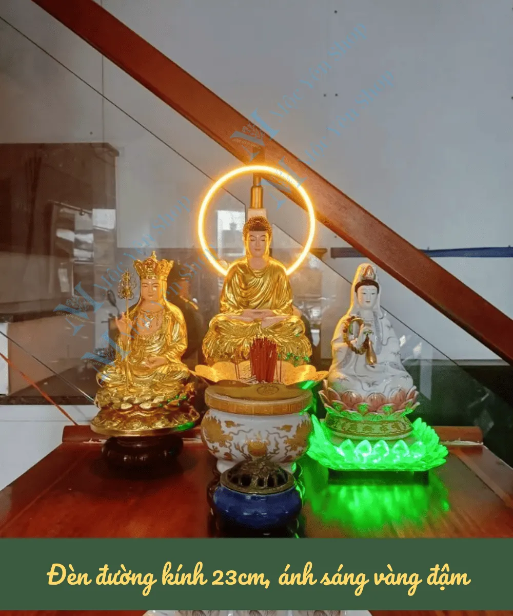 đèn hào quang neon gắn bộ 3 tượng Phật