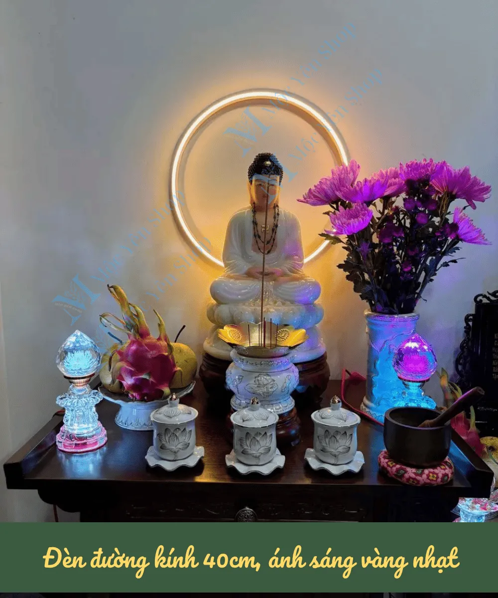 đèn hào quang neon gắn tượng Phật ngồi