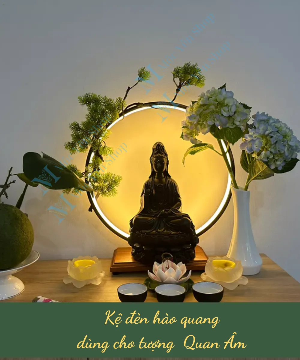 Kệ đèn hào quang cho tượng Quan Âm