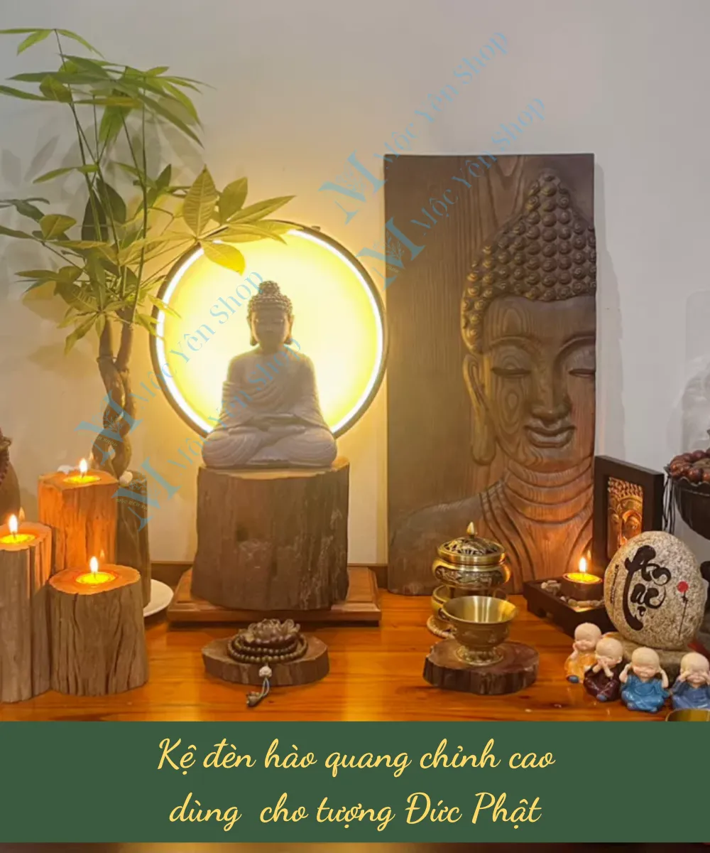Kệ đfn hào quang chỉnh cao dùng cho tượng Đức Phật