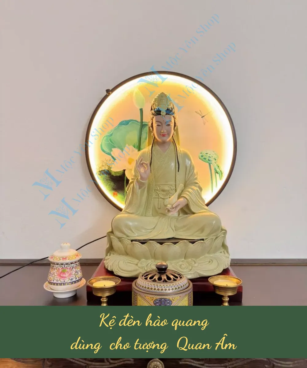 Đèn hào quang gắn tranh dùng sau tượng Phật Quan Âm