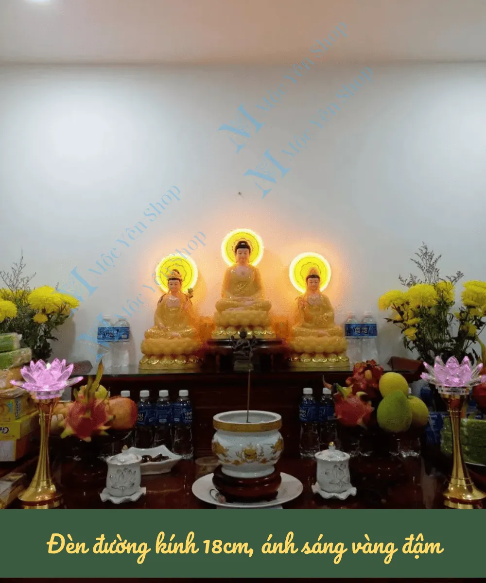 đèn hào quang neon gắn bộ 3 tượng Phật