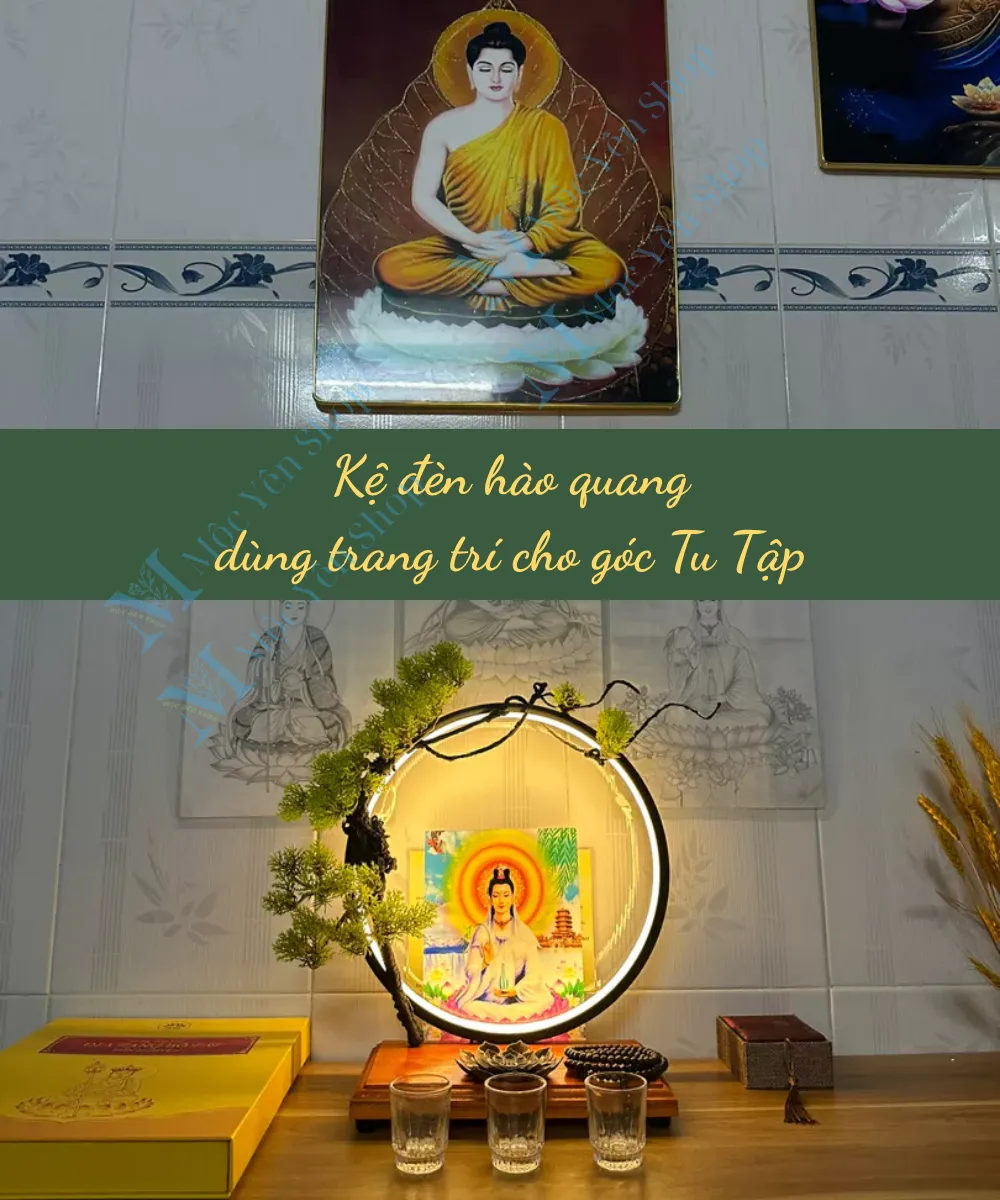 Kệ đèn hào quang dùng trang trí cho góc tu tập