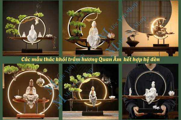 Thác khói trầm hương Quan Âm kết hợp kệ đèn