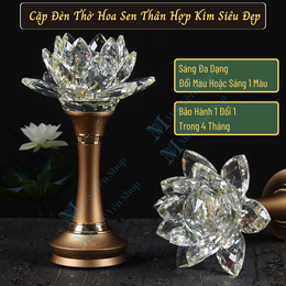 Cặp Đèn Thờ Hoa Sen Thân Hợp Kim Cao Cấp – Đèn Thờ Pha Lê Đổi Màu Đặt Bàn Thờ