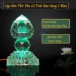 Cặp Đèn Thờ Pha Lê Trái Đào Sáng 7 Màu Cao Cấp