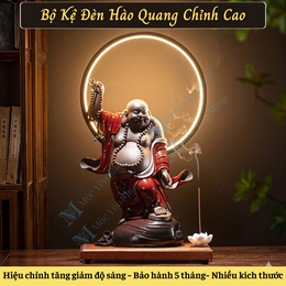 Bộ Kệ Đèn Hào Quang Chỉnh Cao Đặt Tượng Phật – Kệ Gỗ Đèn Led Vòng Tròn Nâng Hạ Độ Cao Cao Cấp (Chỉnh Độ Sáng, Bảo Hành 5 Tháng)
