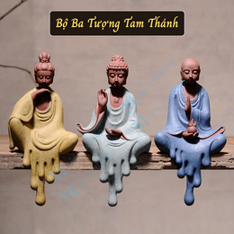 Bộ Ba Tượng Gốm Tam Thánh Tây Phương Cao Cấp – Tượng Phật Gốm Tinh Xảo Đặt Kệ Đèn Decor Bàn Trà, Phòng Thiền (Phật A Di Đà, Quan Âm Bồ Tát, Đại Thế Chí Bồ Tát)