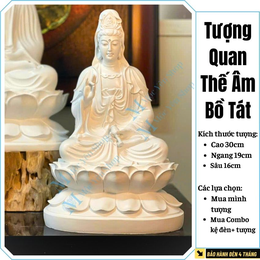 Tượng Phật Quan Thế Âm Bồ Tát Cao 30cm Ngang 19cm Dáng Ngồi – Tượng Mẹ Quán Thế Âm Bằng Bột Đá Trắng Thờ Cúng