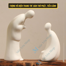 Tượng Vô Diện Cỡ Nhỏ Trang Trí Tiểu Cảnh – Tượng Gốm Sứ Trắng Tối Giản Ghép Gỗ Lũa, Decor Ban Thờ Phật Tạo Khung Cảnh Tịnh Tâm