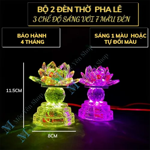 1 Cặp Đèn Hoa Sen Pha Lê Nguyên Khối LED Đổi Màu – 3 Chế Độ Sáng Dùng Cho Bàn Thờ Phật, Gia Tiên