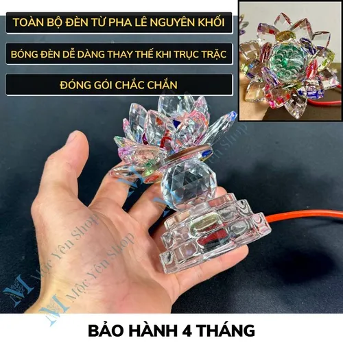 1 Cặp Đèn Hoa Sen Pha Lê Nguyên Khối LED Đổi Màu – 3 Chế Độ Sáng Dùng Cho Bàn Thờ Phật, Gia Tiên