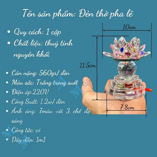 1 Cặp Đèn Hoa Sen Pha Lê Nguyên Khối LED Đổi Màu – 3 Chế Độ Sáng Dùng Cho Bàn Thờ Phật, Gia Tiên