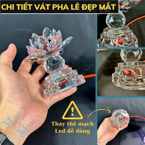 1 Cặp Đèn Hoa Sen Pha Lê Nguyên Khối LED Đổi Màu – 3 Chế Độ Sáng Dùng Cho Bàn Thờ Phật, Gia Tiên