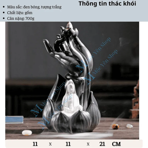 Thác Khói Trầm Hương Mẫu Tay Phật Quan Âm Kết Hợp Kệ Đèn