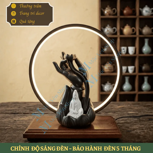 Thác Khói Trầm Hương Mẫu Tay Phật Quan Âm Kết Hợp Kệ Đèn