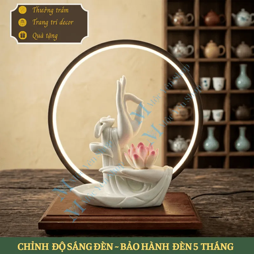Thác Khói Trầm Hương Mẫu Tay Phật Thủ Ấn Ngọc Kết Hợp Kệ Đèn