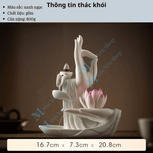 Thác Khói Trầm Hương Mẫu Tay Phật Thủ Ấn Ngọc Kết Hợp Kệ Đèn