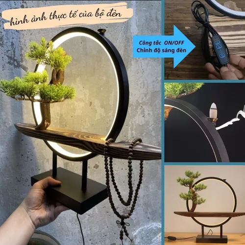 Bộ đèn đặt tượng Quan Âm nhỏ tặng kèm phụ kiện trang trí