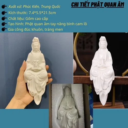 Bộ đèn đặt tượng Quan Âm nhỏ tặng kèm phụ kiện trang trí