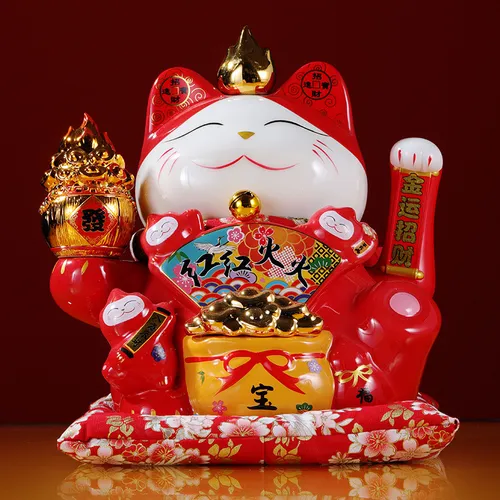 Mèo thần tài Mẫu Mèo Hồng Phúc Đỏ Size 8inch( Dài 20, rộng 18, cao 21cm~ Nặng  2kg)~ Tặng phụ kiện