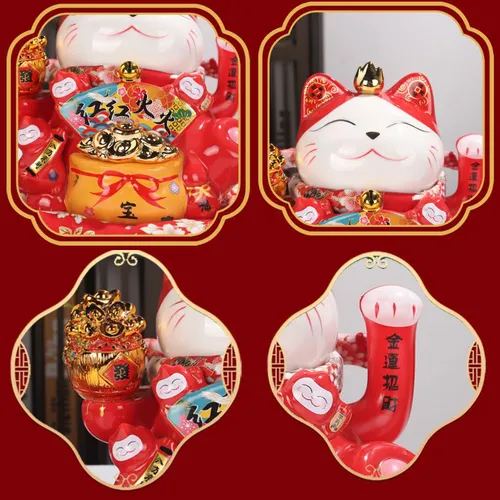 Mèo thần tài Mẫu Mèo Hồng Phúc Đỏ Size 8inch( Dài 20, rộng 18, cao 21cm~ Nặng  2kg)~ Tặng phụ kiện