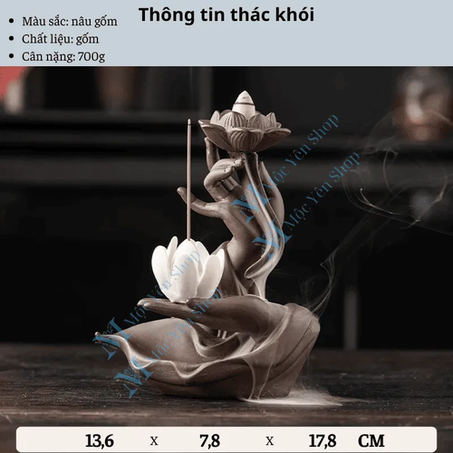 Thác Khói Trầm Hương Mẫu Tay Phật Nâu Kết Hợp Kệ Đèn