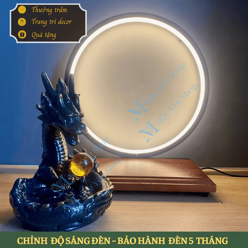 Thác Khói Trầm Hương Mẫu Rồng Nhả Long Châu Kết Hợp Kệ Đèn