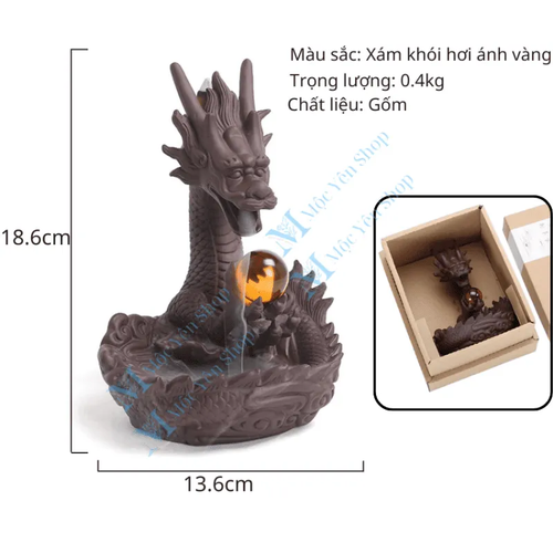 Thác Khói Trầm Hương Mẫu Rồng Nhả Long Châu Kết Hợp Kệ Đèn