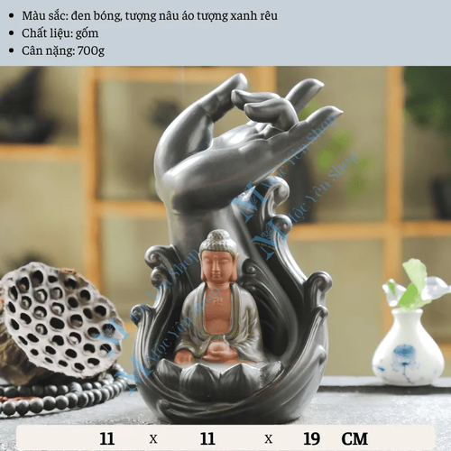 Thác Khói Trầm Hương Mẫu Tay Phật Như Lai Kết Hợp Kệ Đèn