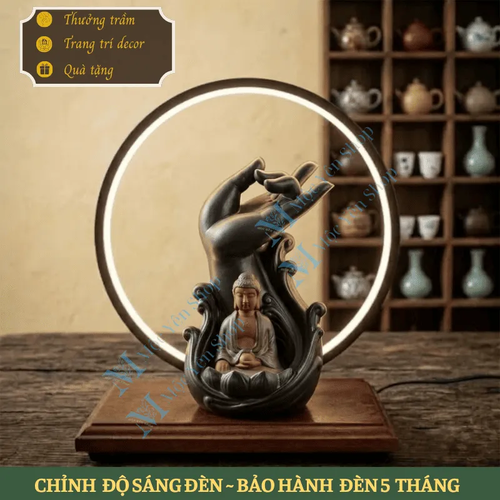 Thác Khói Trầm Hương Mẫu Tay Phật Như Lai Kết Hợp Kệ Đèn