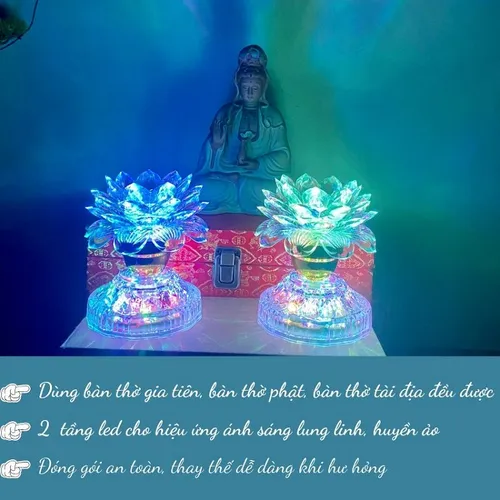 Bộ 2 Đèn Thờ Hoa Sen Đổi Màu – Đèn Thờ Cúng 2 Tầng LED Tiết Kiệm Điện, Trang Trí Bàn Thờ Phật & Gia Tiên