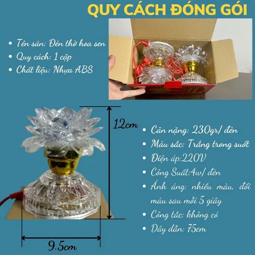 Bộ 2 Đèn Thờ Hoa Sen Đổi Màu – Đèn Thờ Cúng 2 Tầng LED Tiết Kiệm Điện, Trang Trí Bàn Thờ Phật & Gia Tiên